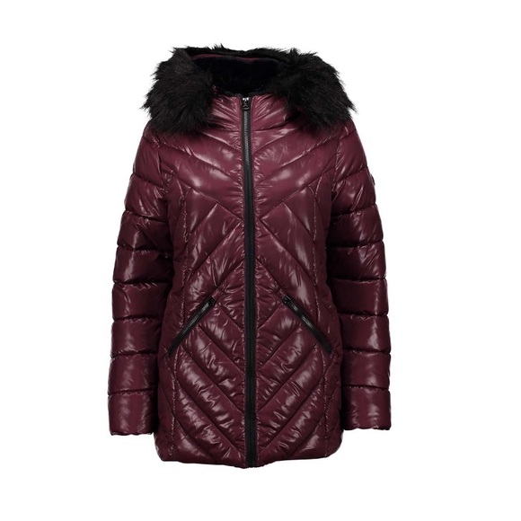 Jessica Simpson Jackets & Blazers - JESSICA SIMPSON Ruby Red Hooded Puffer Winter Coat Jacket Womens Medium NEW